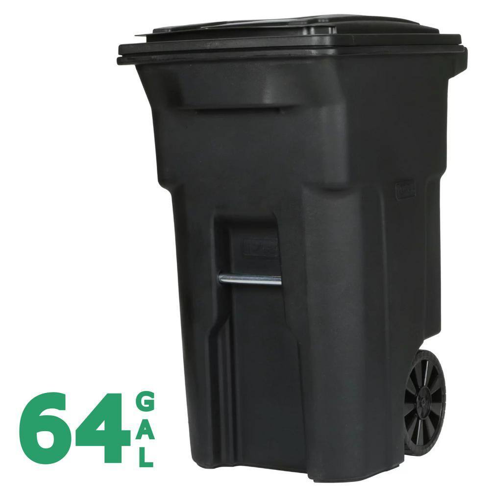 Toter 64 Gallon Black Outdoor Trash Can with Wheels & Lid - Durable, Recyclable, Seamless Design